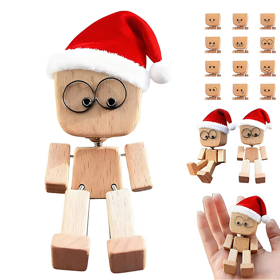 BoFaCarry Handgefertigte Weihnachtsmütze Holzpuppe mit schüttelnden Füßen als Dekoration für Auto Armaturenbrett oder Desktop in Mehrfarbig - Bild 2