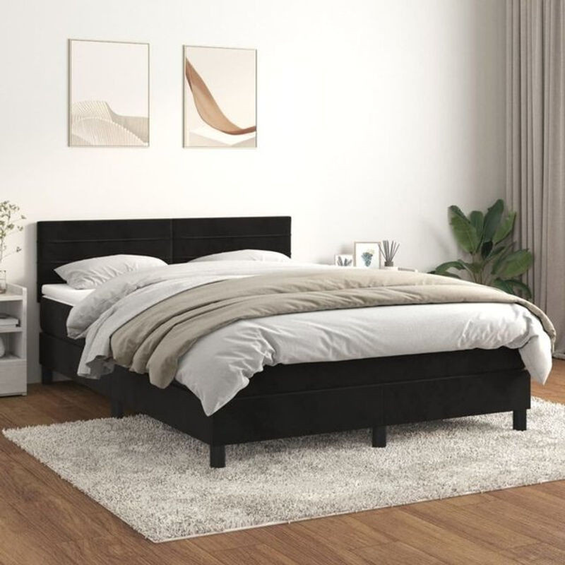 Vidaxl Boxspringbett mit Matratze aus Samt in Schwarz, Modernes Polsterbett B/T: 140 x 200 cm - Bild 1