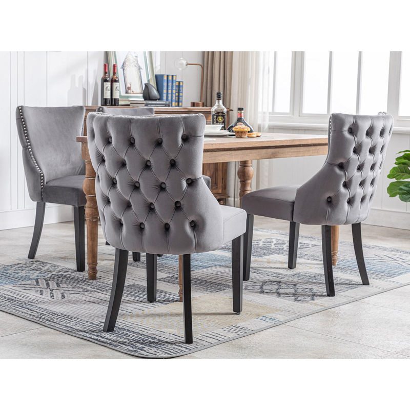 Aosom Esszimmerstühle 4er Set im Retro-Stil aus Samt in Grau mit Knopfheftung und Metallnieten, B/T/H: 50 x 52 x 91 cm - Bild 2