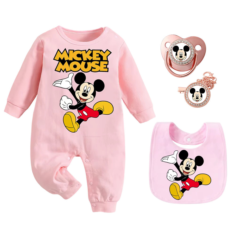 Disney Baby-Lätzchen Set mit Schnuller und Kette in Rosa, 4 Stück - Bild 1