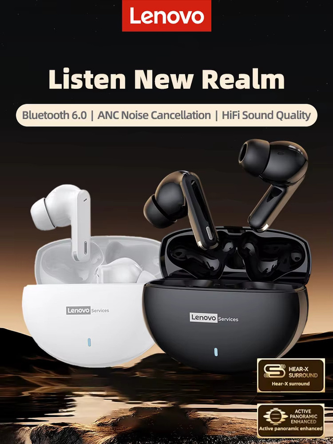 Lenovo LE253 TWS Wireless Bluetooth 6.0 Kopfhörer mit ANC Geräuschunterdrückung und HiFi-Sound in Schwarz - Bild 1