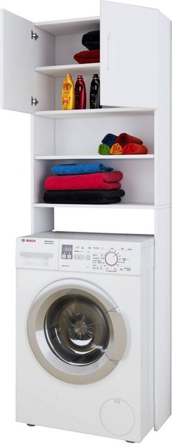 VCM Waschmaschinenschrank Jutas Überbauschrank in Weiß mit Holzstruktur Nachbildung für Bad und Waschküche, B/H/T: 64 x 185 x 20 cm - Bild 3