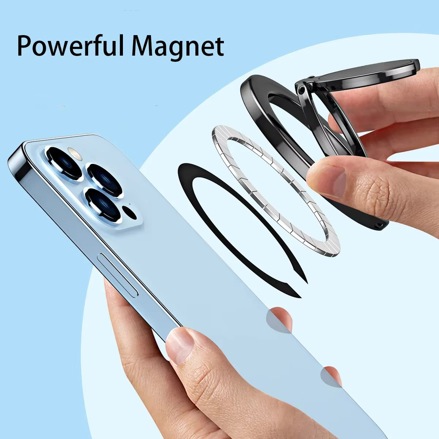 YTDMEN MagSafe Magnetischer Ringhalter und Faltbarer Smartphone Ständer für iPhone 13 14 15 16 in Schwarz - Bild 1