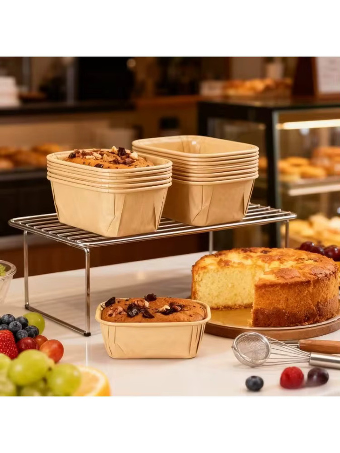 100 Stück YOCITY Backförmchen aus ölfestem Karton in Beige, rechteckige Kuchen- und Brotboxen mit Rillenrand für Muffins und Brot, B/T/H: 11,0 x 4,0 x 4,0 cm - Bild 5