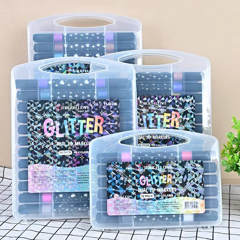 Glitzer-Textmarker Set mit 24 Metallic-Farben und Pinselspitze in Multicolour für ästhetischen Schulbedarf - Bild 3