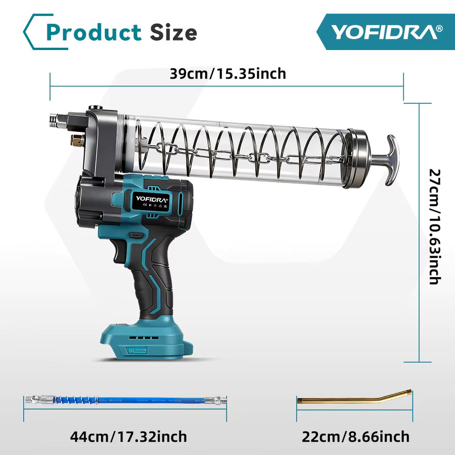 YOFIDRA Elektrische Fettpresse mit 15000 PSI Hochdruck, Akku-Schmierlager Öl Injektor kompatibel mit Makita 18V Akku - Bild 2