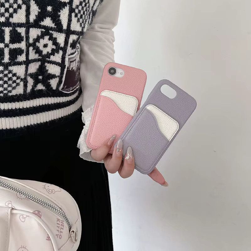 RUWANHU Leder-Telefonhülle in S-Form mit Kartenfach für iPhone, Farbe: Pink - Bild 2