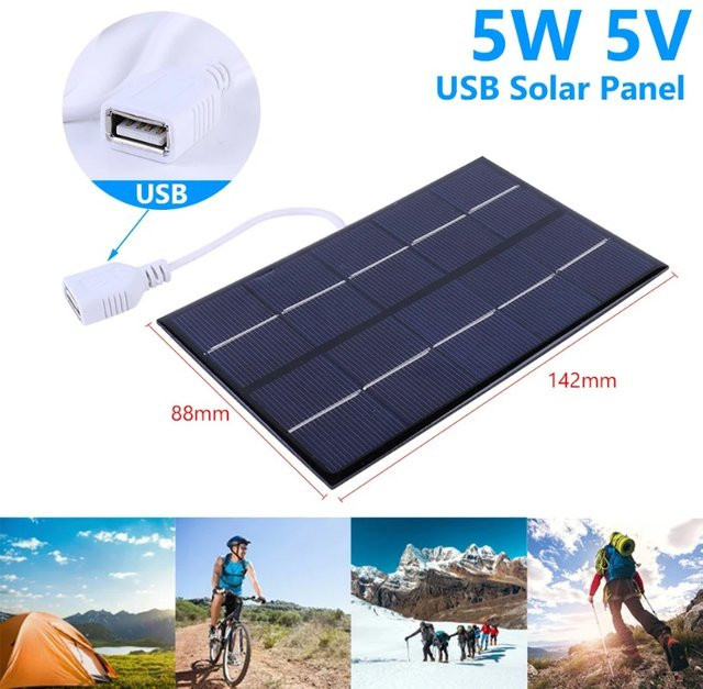 VIKEFON Solarladepanel 5W 5V Polysilizium USB Solarpanel in Schwarz für die Aufladung von Akkus und Telefonen beim Outdoor-Camping - Bild 1