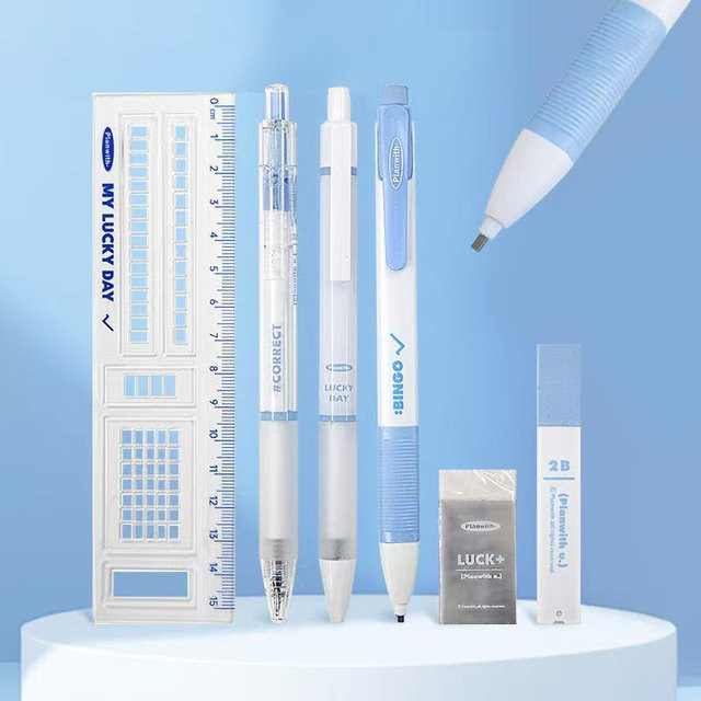 Schreibwaren-Set für Studenten mit automatischem 2B Bleistift, Radiergummi und Lineal in Grün - Bild 1