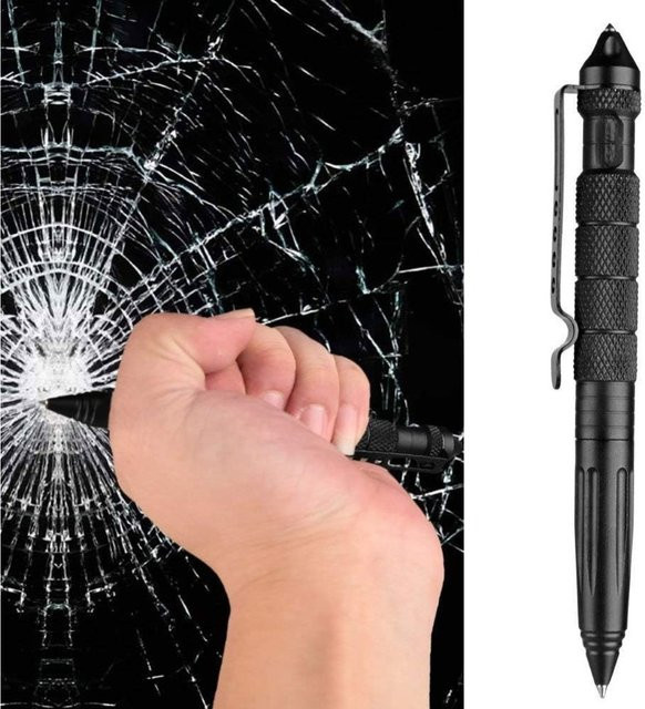 Taktischer Militärstift aus Edelstahl in Schwarz mit Wolfram-Glasbrecher und Nachfüllungen als EDC-Überlebenswerkzeug zur Selbstverteidigung - Bild 1