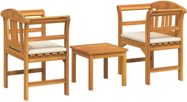 vidaXL Gartenrosen-Lounge-Set aus Massivholz Akazie, 3-teilig mit Kissen in Cremeweiß - Bild 1