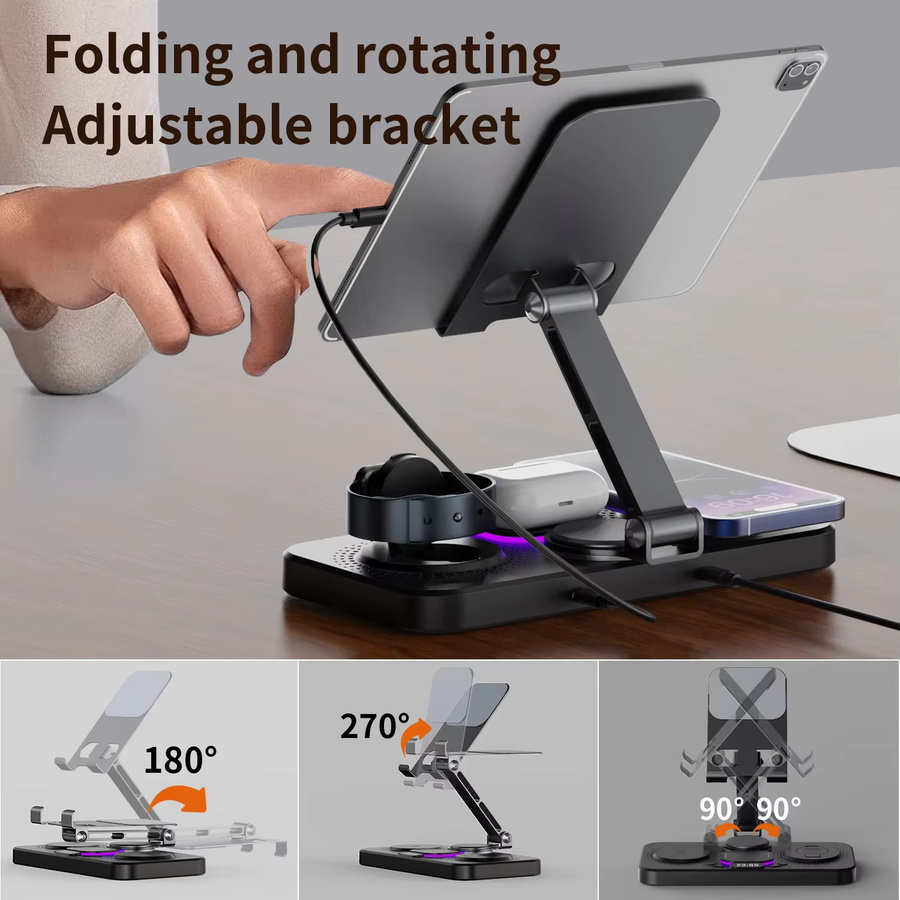 TIMESS 4-in-1 Kabellose Ladestation Schwarz: Faltbares multifunktionales magnetisches Schnellladegerät für iPhone 16, 15, iPad, iWatch und AirPods - Bild 4