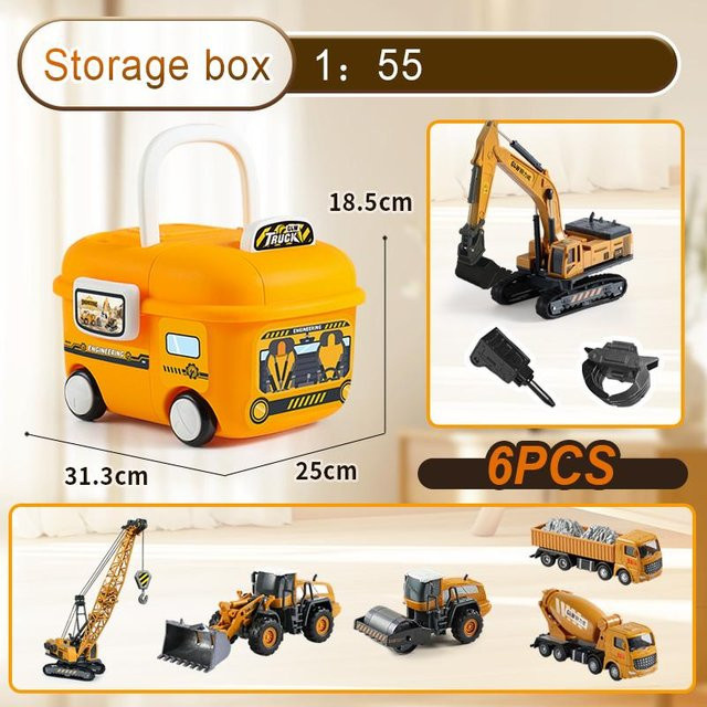 Linyi toy car Simulation Ingenieur Bulldozer Bagger Kran, 6-teiliges Set, 1:55, orange - Bild 1