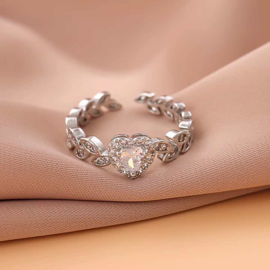 GaGa-Duck Ring, 925 Silber, Kristall, Herzförmige Blätter, Unisex - Bild 2