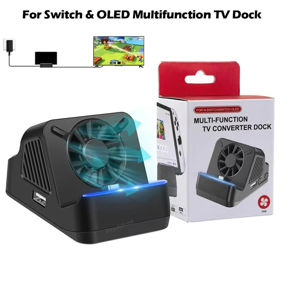 HeroAngel Multifunktions-Ladestation für Nintendo Switch OLED mit Lüfter und USB 3.0-Anschluss, Schwarz - Bild 2