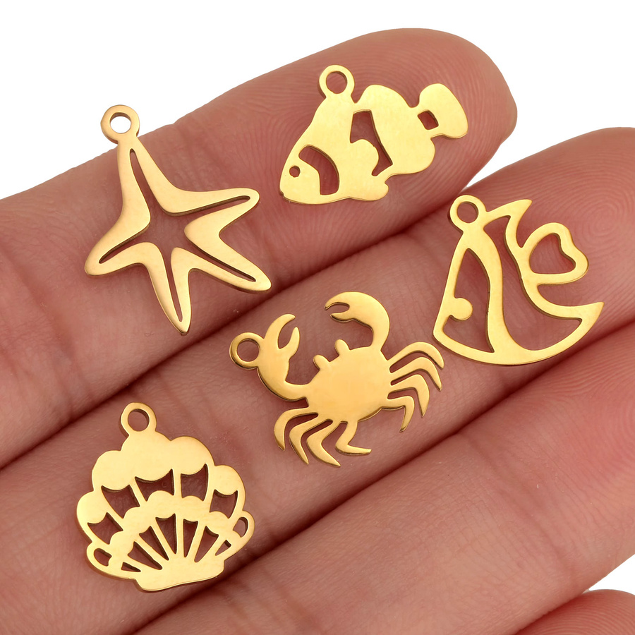 DOOYIO Charms Krabbe Muschel Sand Dollar Anhänger, Edelstahl, Gold, Unisex - Bild 3