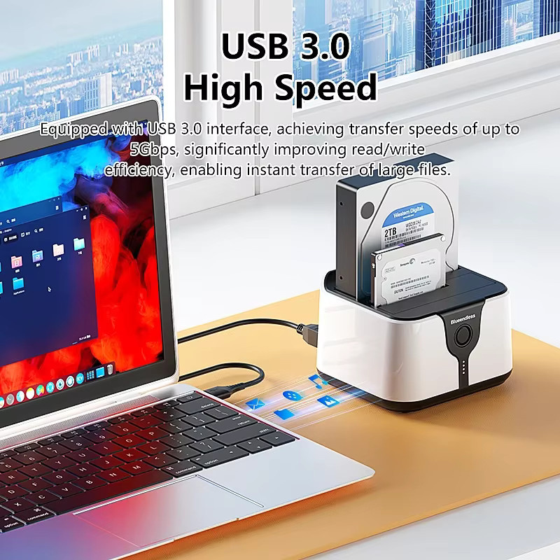 Lenovo 2-Bay HDD-Dockingstation mit Offline-Klonfunktion, USB 3.0 Adapter für 2,5 und 3,5 Zoll SATA SSD und HDD, Weiß - Bild 2