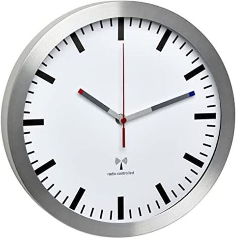 TFA Dostmann Funk Wanduhr rund aus Metall in Weiß mit lautlosem Uhrwerk, Durchmesser: 30 cm, Tiefe: 4,5 cm - Bild 1