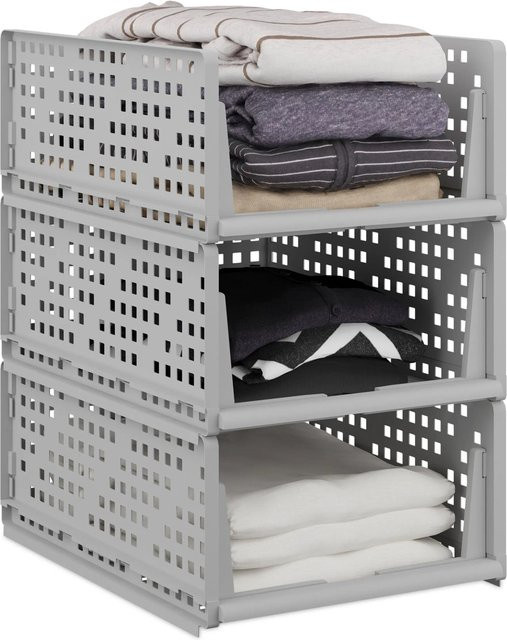 Relaxdays Schrank Organizer Stecksystem aus Kunststoff, Grau, 3er Set, B: 18 cm, T: 33,5 cm, H: 43,5 cm - Bild 1