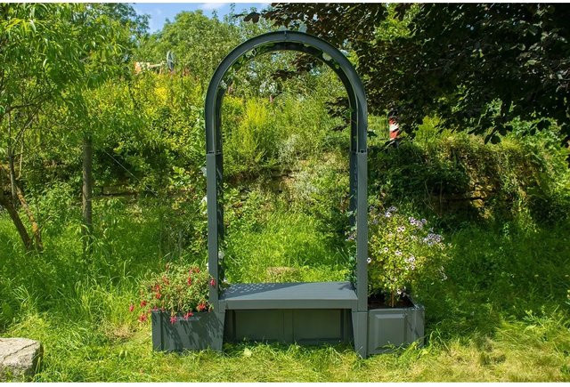 KHW Gartenbank Brüssel aus Kunststoff mit Pflanzkästen in Anthrazit B: 207 cm, H: 49 cm, T: 49 cm - Bild 1
