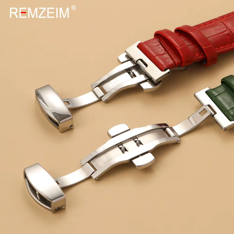 REMZEIM Uhrenarmband Leder, Bambusmuster, Schmetterlingsverschluss, Unisex - Bild 1