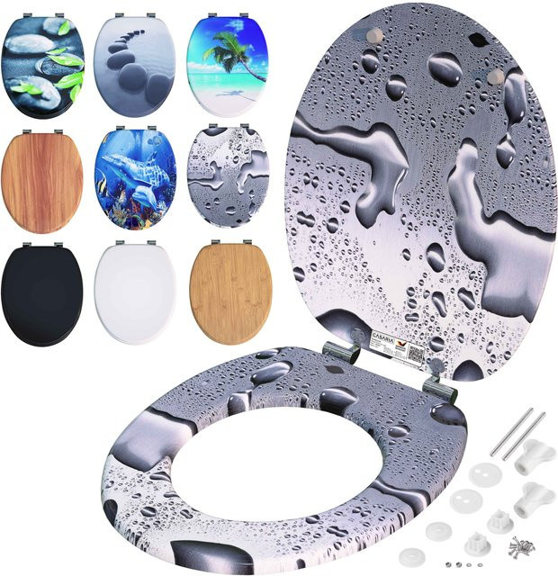 Casaria Toilettensitz Waterdrops mit Absenkautomatik in Schwarz/Mehrfarbig, Form: Rund, B/T/H: 45,7 x 43,5 x 43,5 cm - Bild 1
