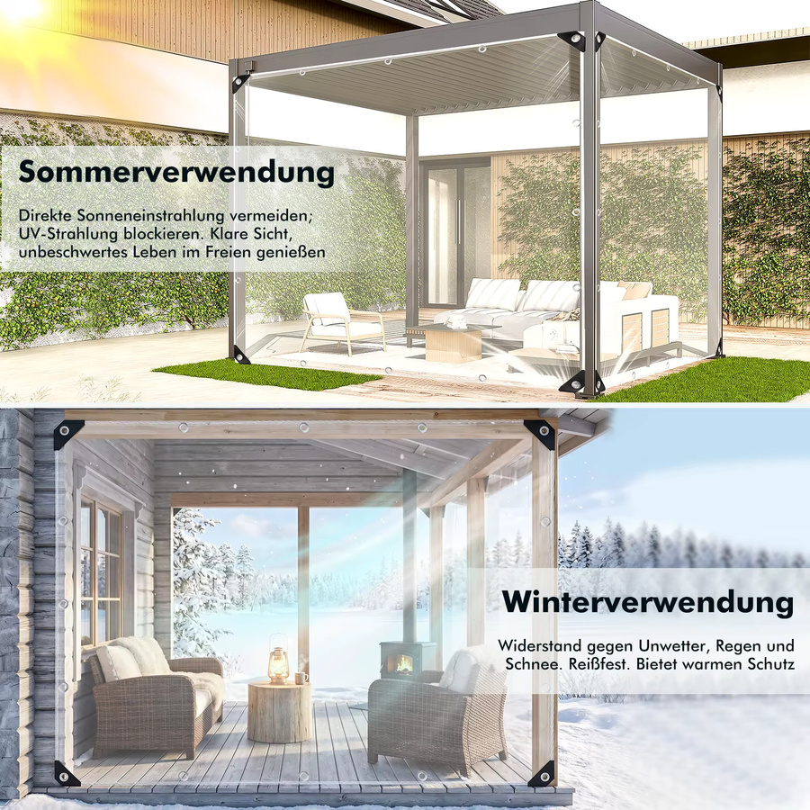 Transparente PVC-Plane als wasserdichte und reißfeste Abdeckung mit verstärkten Ösen für Gartenmöbel im Freien - Bild 4