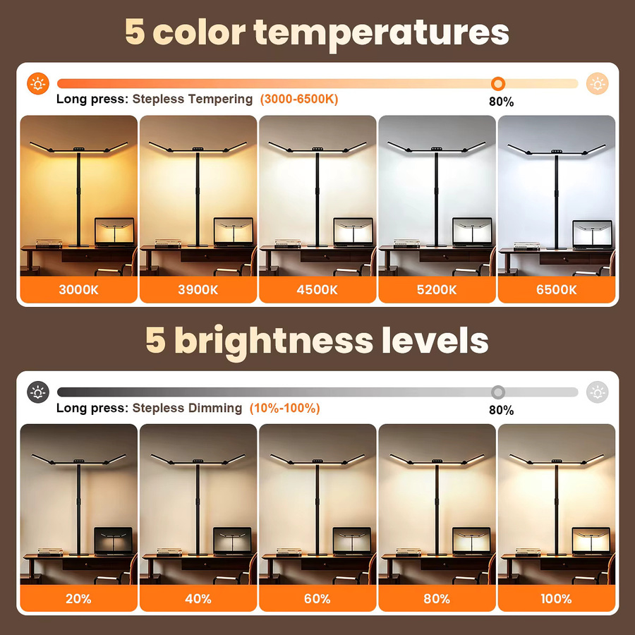Ultrahelle LED-Schreibtischlampe in Schwarz mit Sockel oder Klemme, dimmbar per Touch, mit Augenschutz und hohem CRI-Wert für Home-Office und Studium - Bild 2