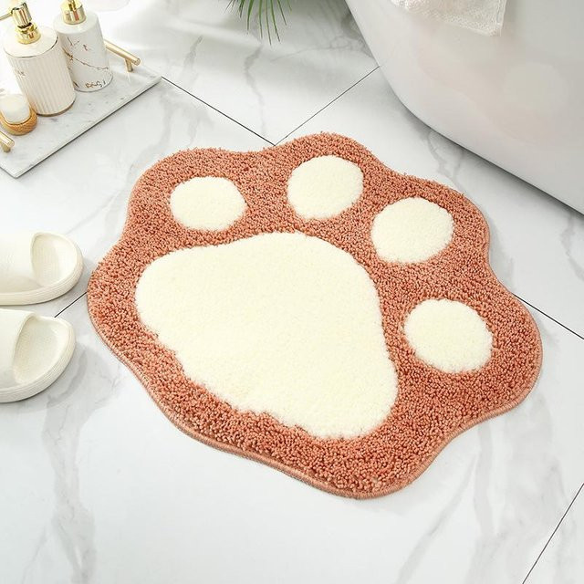 Rutschfeste Badezimmer Matte mit Katzen und Hunde Pfoten Design von Yiran Furniture, Oval, Schwarz-Weiß, Breite: 45 cm, Länge: 60 cm - Bild 1