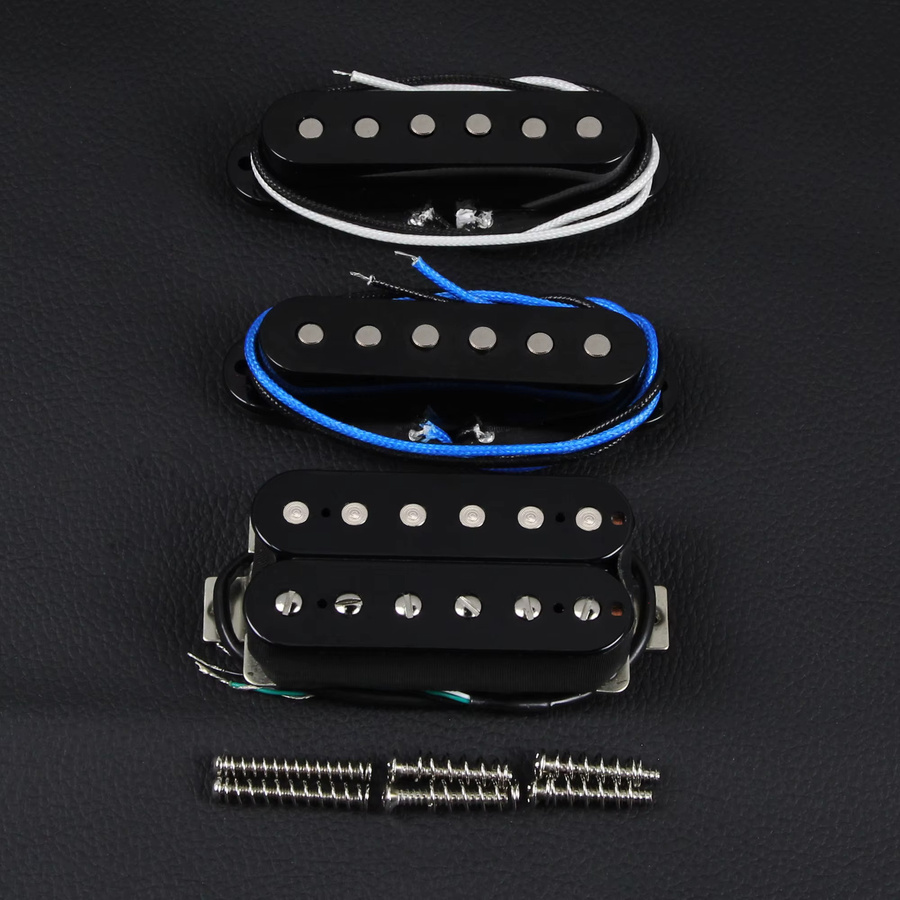 FLEOR HSS Gitarren-Tonabnehmer-Set mit Alnico 5 Magneten in Schwarz für ST-Gitarren (Humbucker und Single-Coil) - Bild 2