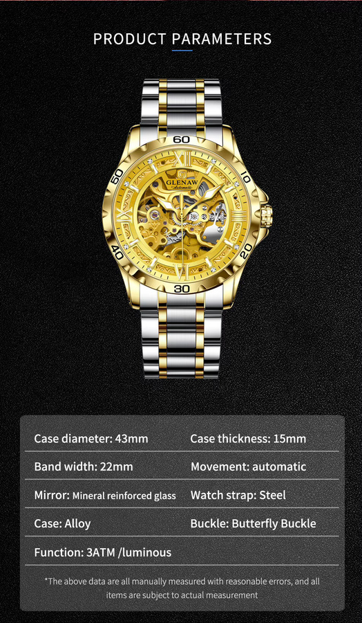 Glenaw's Armbanduhr, Automatik, Edelstahl, Gold, Herren - Bild 3