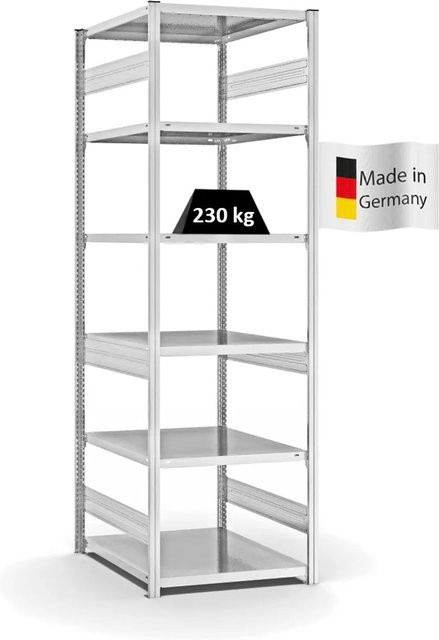 PROREGAL Fachbodenregal Stecksystem T-Profil Medium-Duty Grundregal, 6 Ebenen, Lichtgrau, H x B x T: 250 x 75 x 80 cm - Bild 1