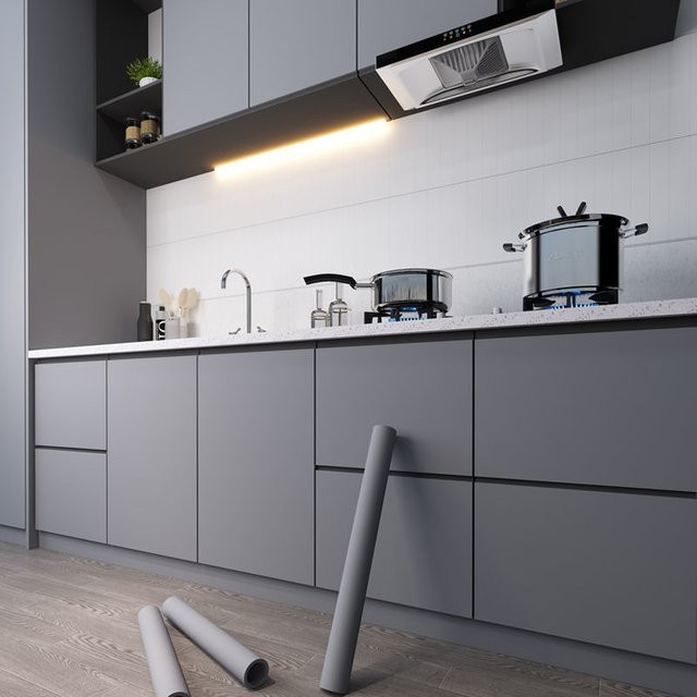 Wokhome Moderne selbstklebende Vinylfolie in Grau Matt, einfarbig und wasserdicht für Schrank und Zuhause - Bild 1