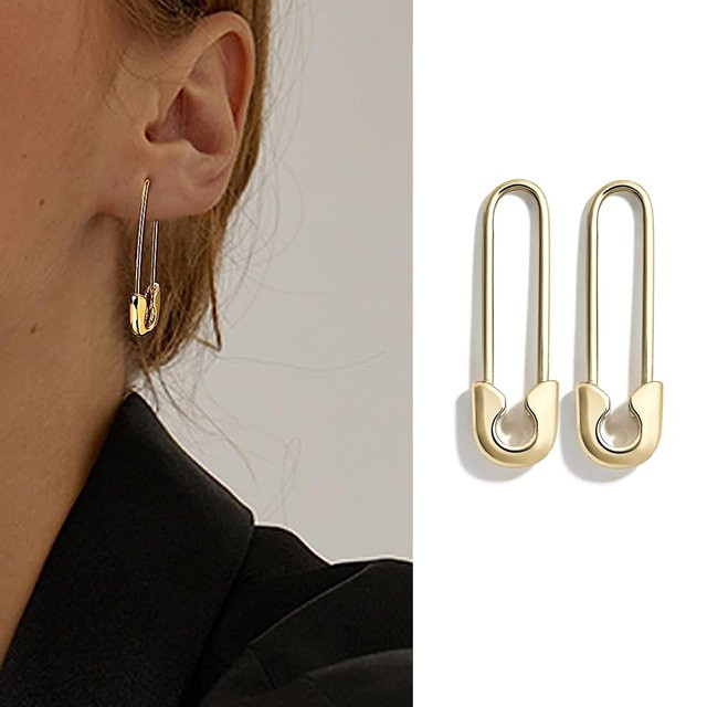 LENNIK Ohrringe, Sicherheitsnadel-Design, Zinklegierung, Gold, Unisex - Bild 1