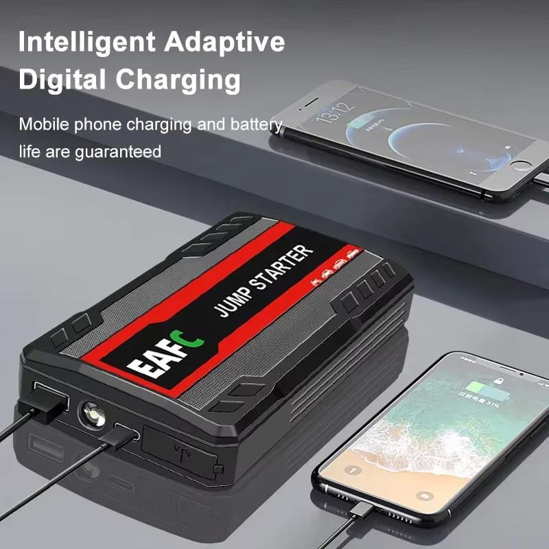 EAFC Auto Starthilfe Power Bank mit 600A 12V Batterie Booster und LED-Licht in Rot und Schwarz - Bild 4