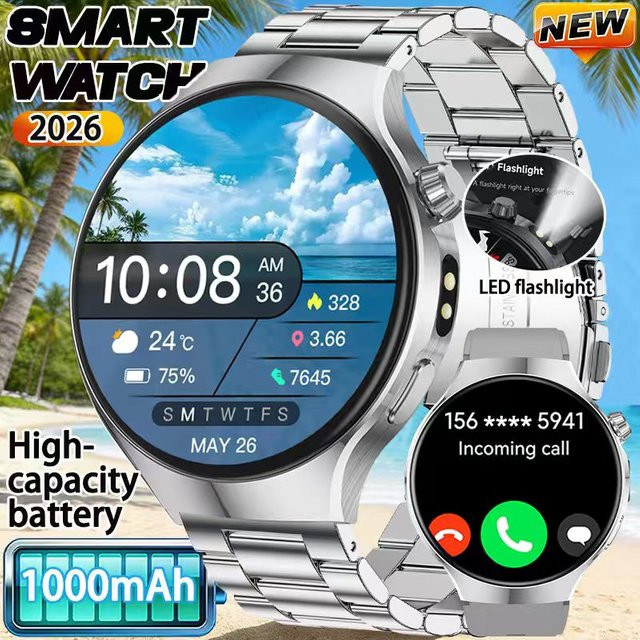paazomu Smartwatch, 1,7 Zoll, Schwarz, Silikon, Edelstahl - Bild 1