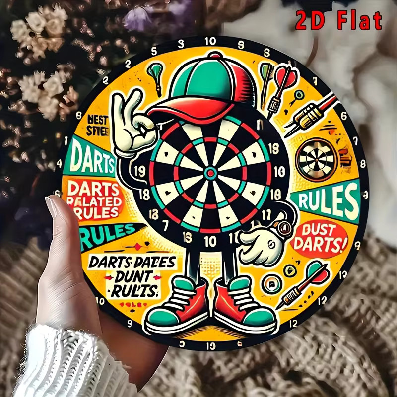 Potdemiel Rundes Wandkunstschild Dart-Regeln im Vintage-Stil aus Metall, Mehrfarbig, Durchmesser: 20 cm - Bild 4