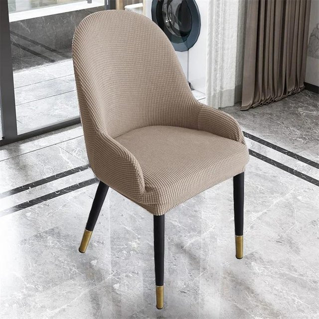 Einfarbiger Polarfleece Halbkreis Sesselbezug in Beige, elastische Stretch Sitzhülle für Esszimmerstühle - Bild 1