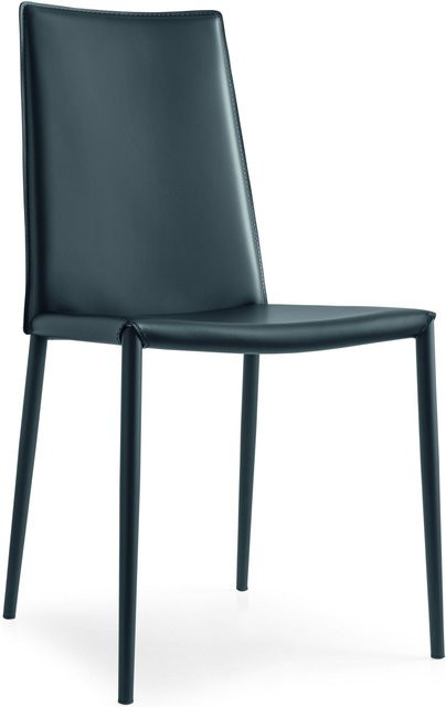 Polsterstuhl BOHEME von Calligaris in Grau mit regeneriertem Leder und Stahlgestell, B/T/H: 52 x 45 x 90 cm - Bild 1