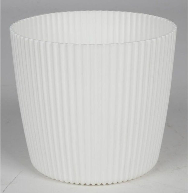 Buri 10er Set Übertopf Milly in Weiß, Rundes Kunststoff Blumenkübel mit Streifen-Design, Durchmesser: 15 cm - Bild 1