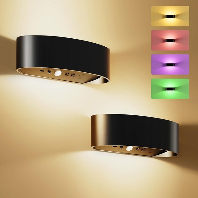 2 Stück UMEXUS Moderne LED-Wandleuchten in Schwarz mit Bewegungssensor, RGB Dimmbare Wandbeleuchtung für Auf- und Abwärts-Montage in Wohnzimmer, Flur und Schlafzimmer - Bild 1