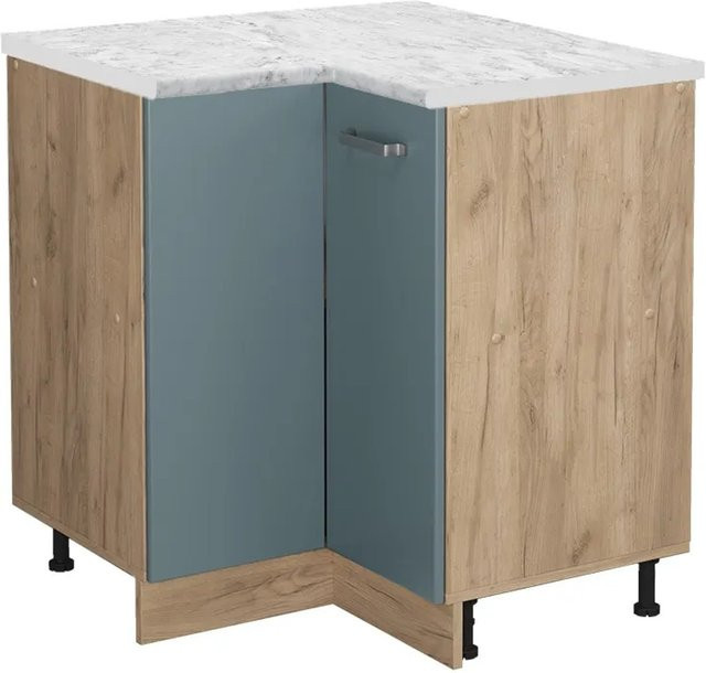 Vicco R-Line Eckunterschrank Küchen Eckschrank Blau-Grau mit Marmor-Optik B/T/H: 75,6 x 60,0 x 75,6 cm - Bild 1