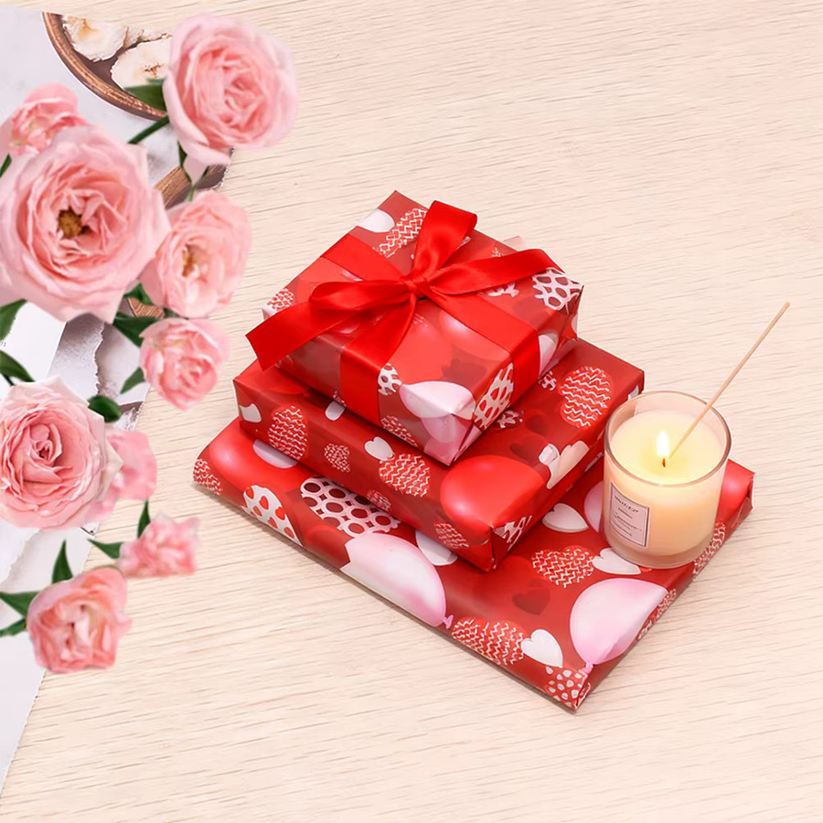 5 Stück Geschenkpapier in Rot für Valentinstag, Muttertag und Geburtstag - Bild 3