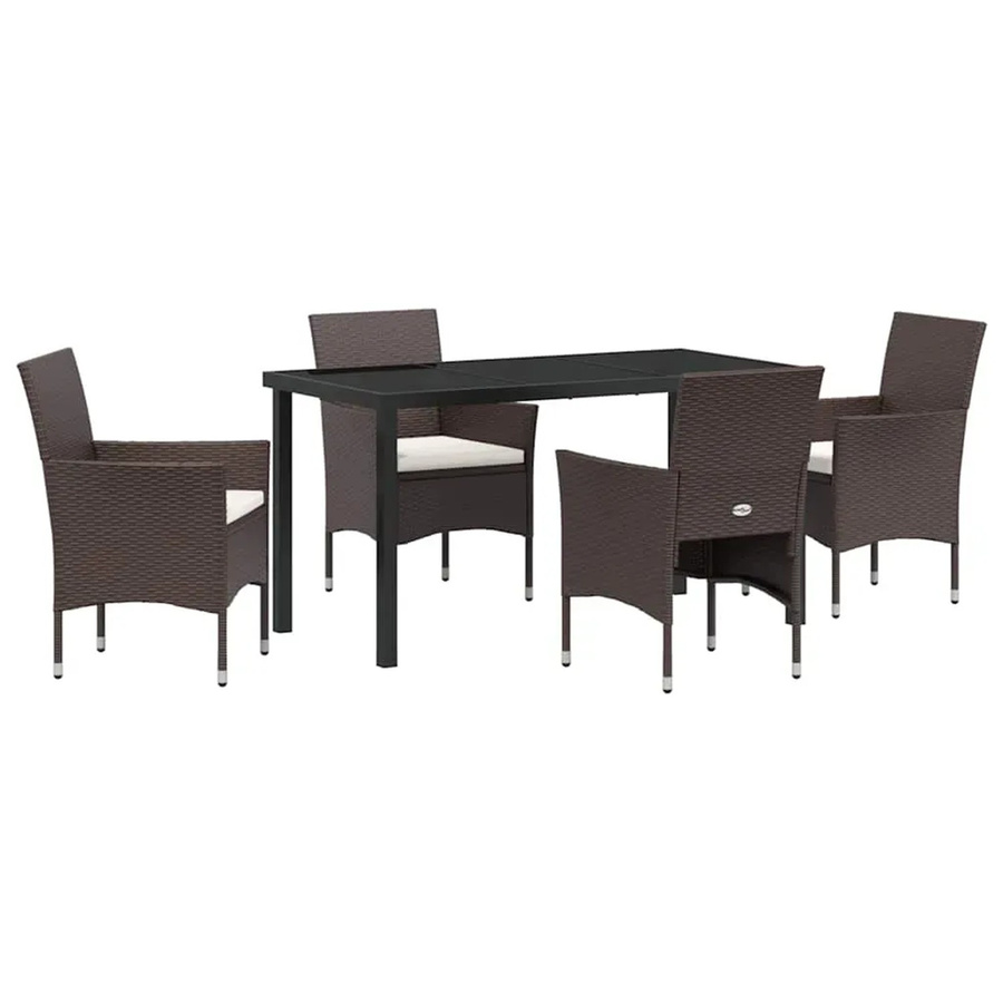 vidaXL 5-teiliges Garten-Esszimmer-Set aus Poly-Rattan in Braun mit rechteckigem Tisch für Terrasse und Balkon - Bild 2