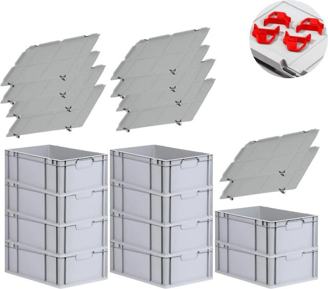 PROREGAL Spar Set mit 10x Eurobox Nextgen Economy in Rot inklusive Auflagedeckel und 4x Schiebeschnappverschlüssen, H x B x T: 22 x 40 x 60 cm - Bild 1