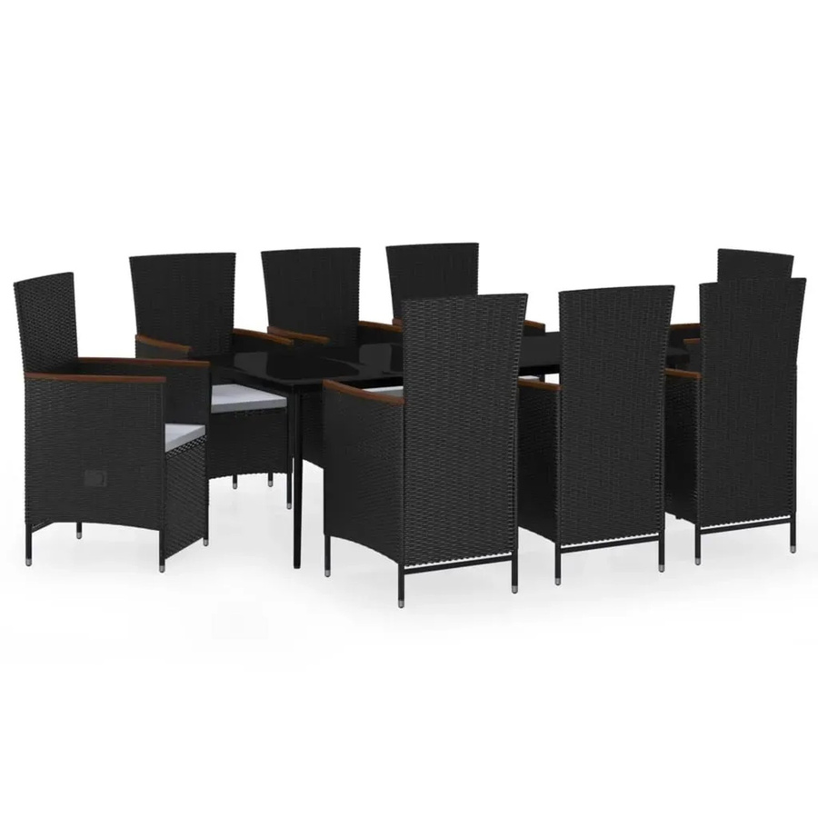vidaXL 9-teilige Garten-Essgruppe aus PE-Rattan und Akazienholz in Schwarz mit Glasplatte und Kissen - Bild 2
