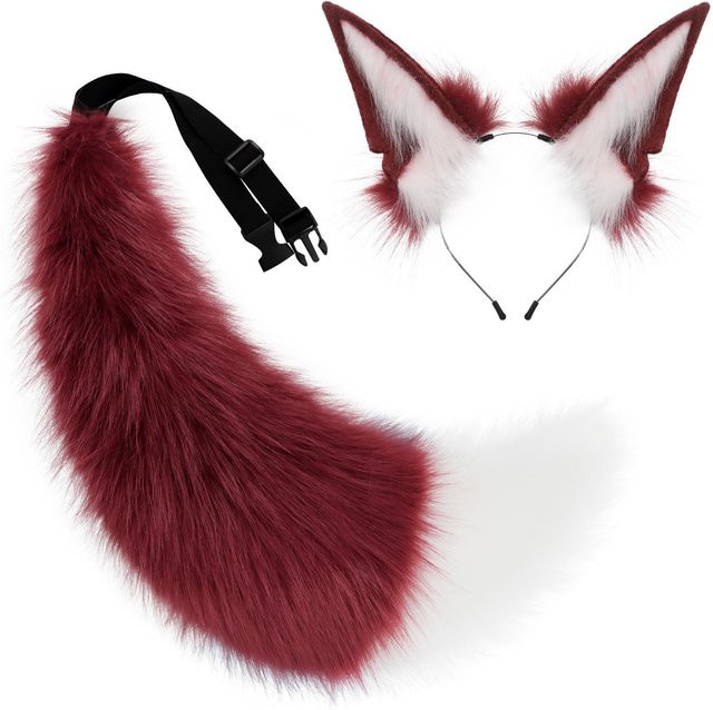 YIRAN Fuchs Ohren Stirnband und Wolf Schwanz, 2-teiliges Set, Braun, Plüsch - Bild 1