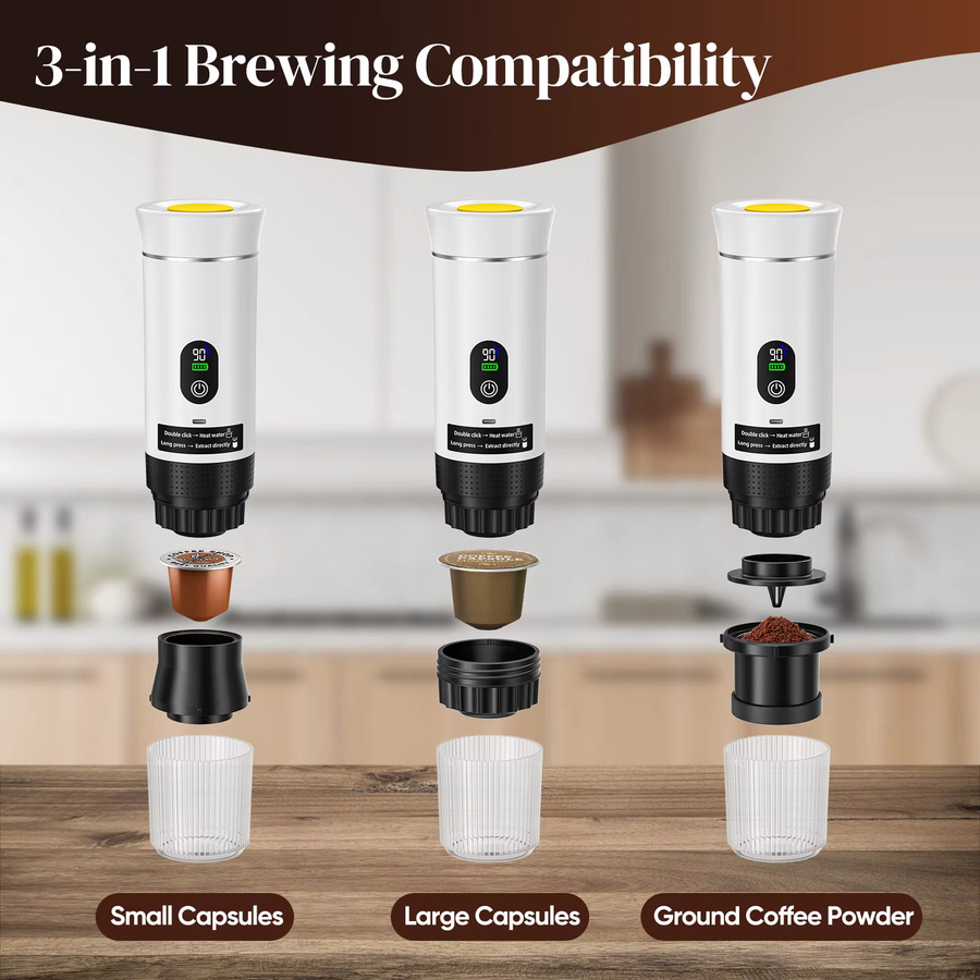 Rbefeuly 3-in-1 Elektrische Espressomaschine als tragbare Mini-Kapselmaschine in Weiß - Bild 4