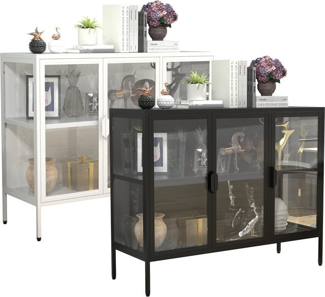 VCM Glasvitrine Floka L modern stehend aus Glas und Stahl, Farbe transparent, H x B x T: 80 x 100 x 35 cm - Bild 1