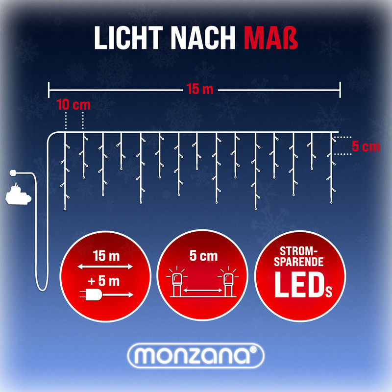 Monzana LED Regenlichterkette in Weiß mit 20 m Länge für Außen- und Innenbereich (IP44) - Bild 4
